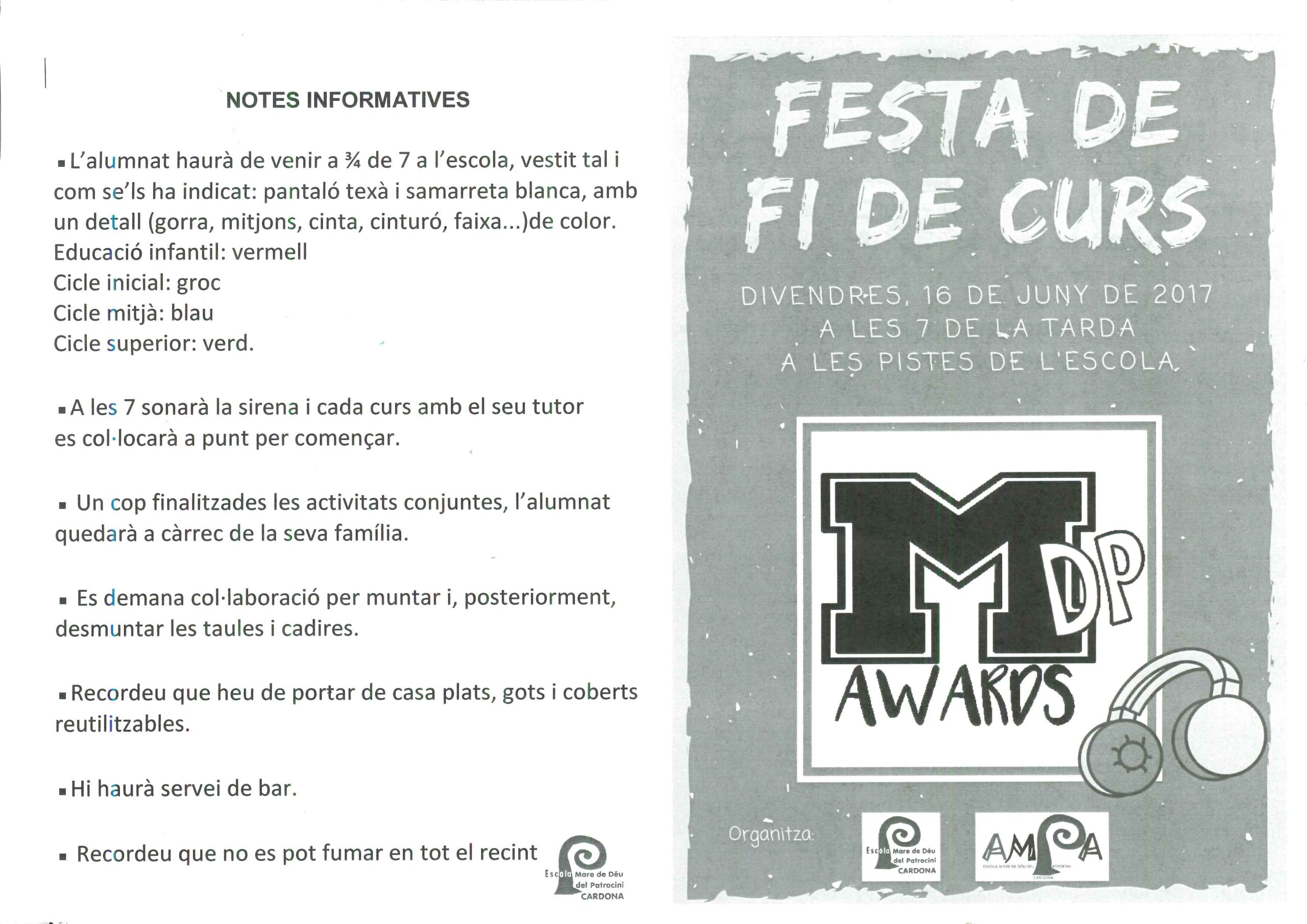 PROGRAMACIÓ DE LA FESTA DE FI DE CURS